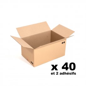 Pack 40 cartons 60x40x22 cm + 2 adh&eacute;sifs offerts