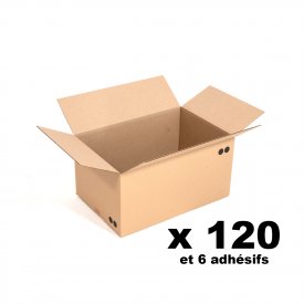 Pack 120 cartons 60x40x25 cm + 6 adh&eacute;sifs offerts