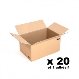 Pack 20 cartons 60x40x22 cm + 1 adh&eacute;sif offert