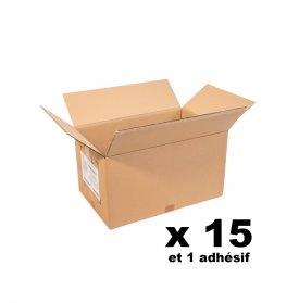 Pack 15 cartons 59x39x33cm r&eacute;employ&eacute;s + 1 adh&eacute;sif offert