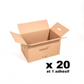 Pack 20 cartons seconde main 60x40x34cm + 1 adh&eacute;sif offert
